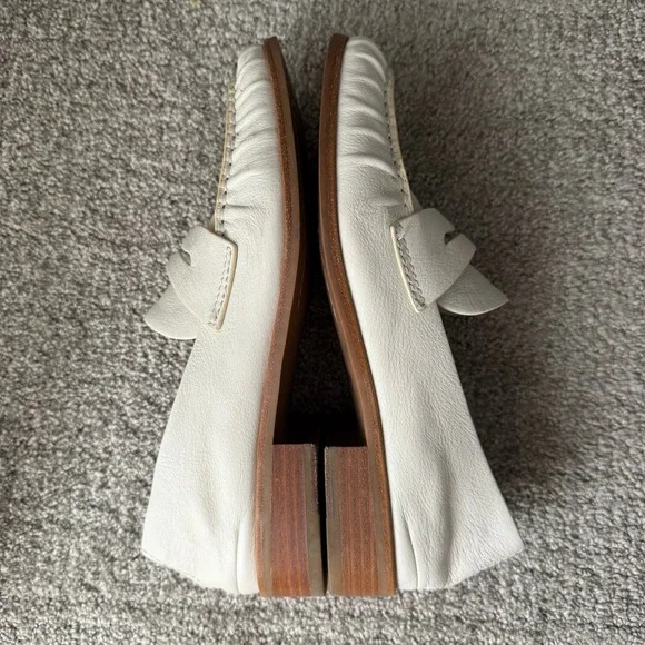 Rag & Bone White Leather Penny Loafers Size 39.5 Gathered Toe Stacked Heel Flats - Picture 6 of 9
